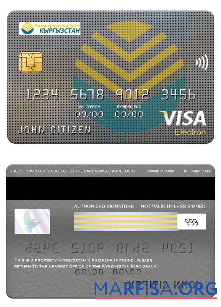 Realistic Kyrgyzstan Kirgizbank visa electron card example
